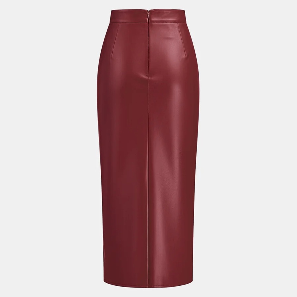 Commense Burgundy Pencil Skirt - Picture 2 of 2